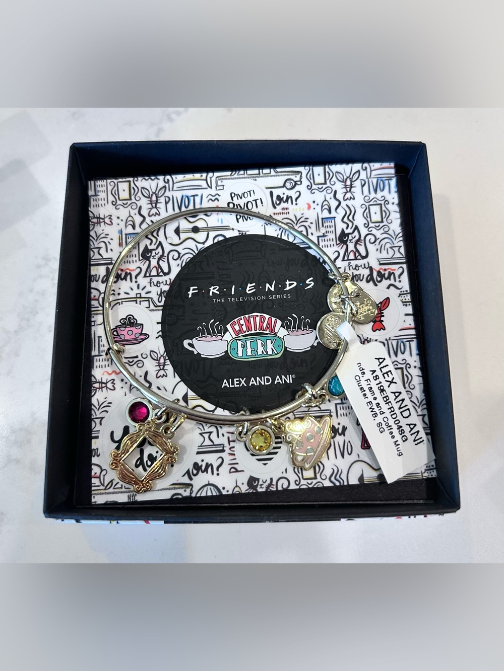 Alex and Ani Gold-Tone FRIENDS Central Perk Charm Bangle with Multicolor Accents
